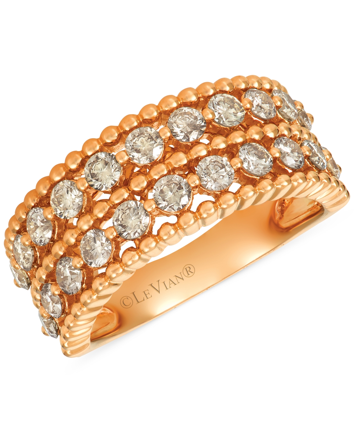 Nude Diamond Double Row Beaded Ring (1-1/3 ct. t.w.) in 14k Rose Gold - Rose Gold