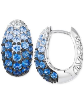 Denim Ombr&eacute; (3-1/4 ct. t.w.) & White Sapphire (1/4 ct. t..w) Dome Cluster Hoop Earrings in 14k White Gold
