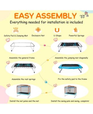 6 Feet Rectangle Trampoline with Swing Horizontal Bar and Safety Net