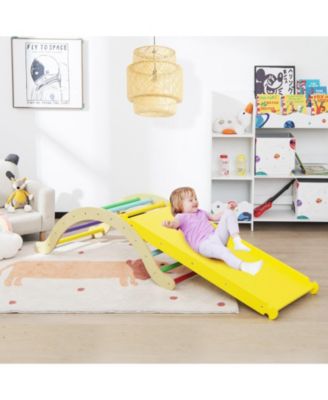 3-in-1 Wooden Climber Ladder Structure with Rock Climbing Ramp and Padding