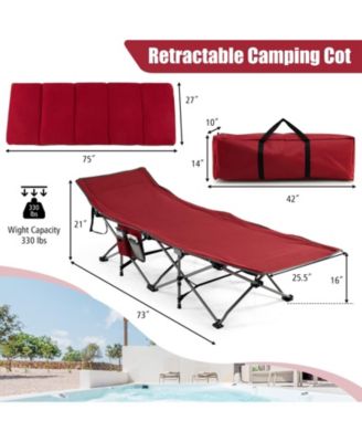 Folding Retractable Travel Camping Cot with Mattress and Carry Bag