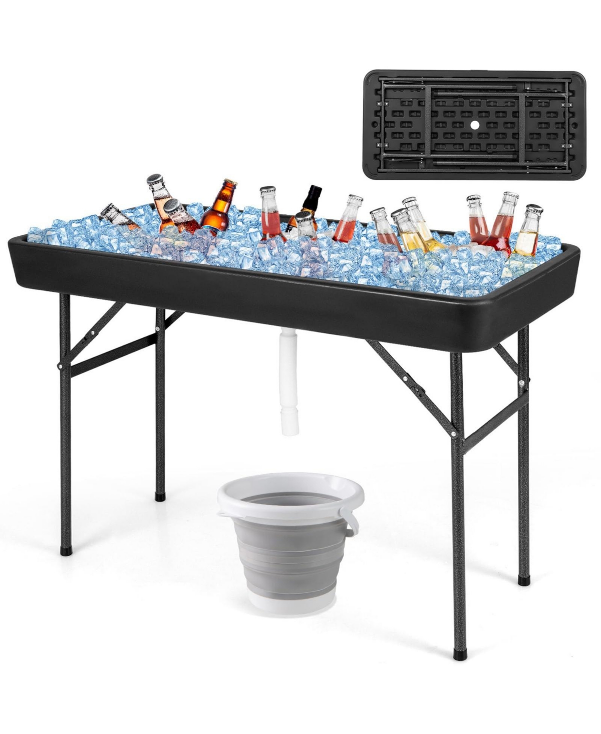 4 Feet Plastic Party Ice Folding Table with Matching Skirt - White