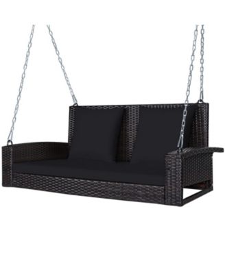 2-Person Patio Rattan Porch Swing with Cushions
