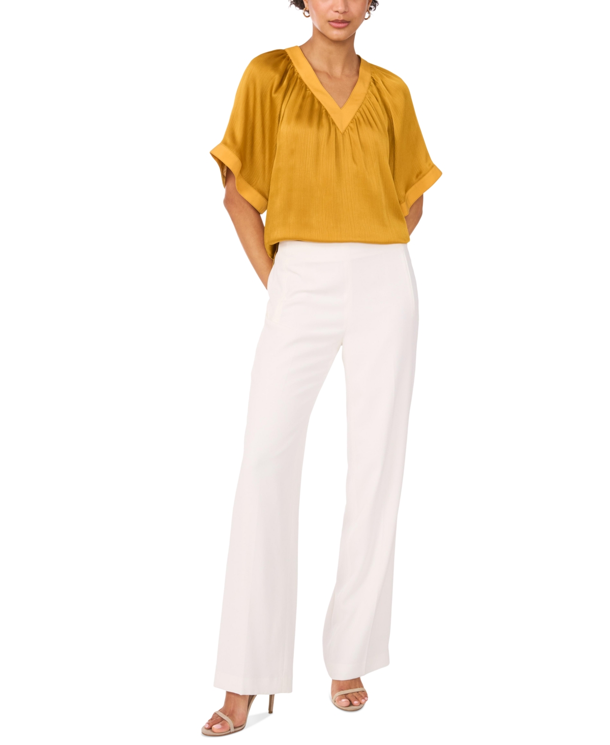 Women's Flowy V-Neck Blouse - Golden Spice