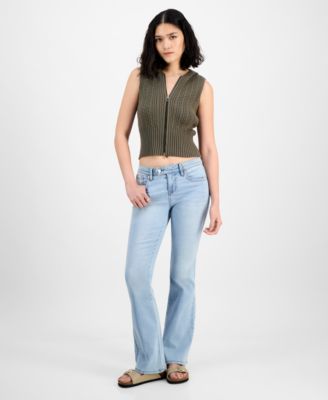 Juniors' Low-Rise Extended-Tab Bootcut Jeans