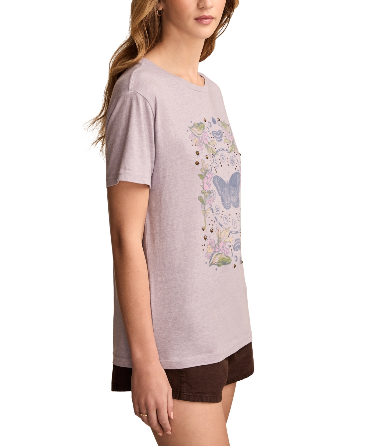 LUCKY BRAND WOMEN'S ZODIAC FLORAL BUTTERFLY BOYFRIEND T-SHIRT 