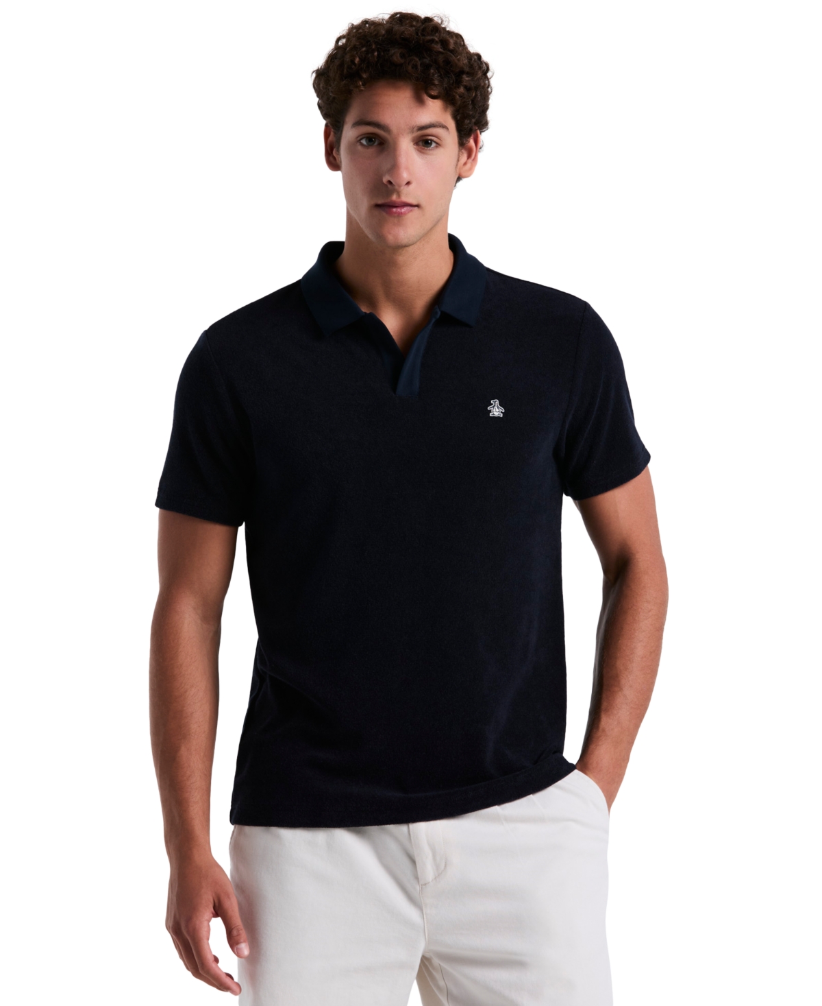 Original Penguin Men's Slim Fit Short Sleeve Terry Open Collar Polo Shirt