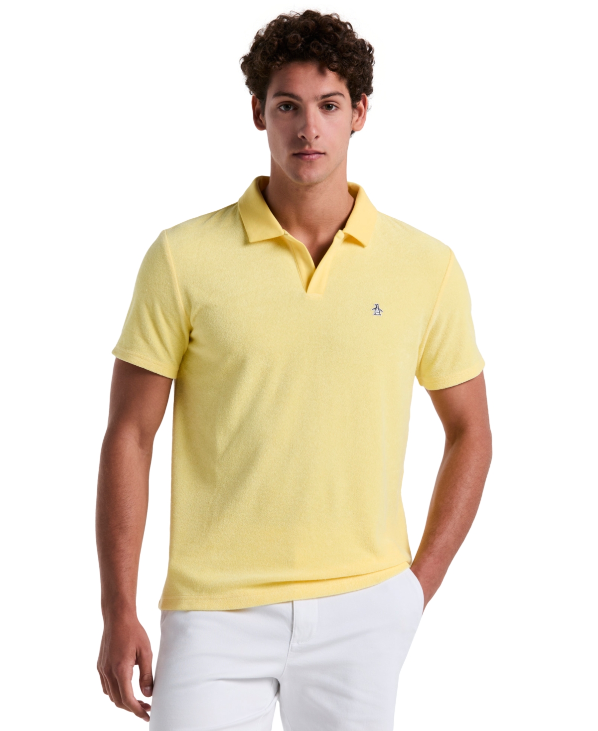 Original Penguin Men's Slim Fit Short Sleeve Terry Open Collar Polo Shirt
