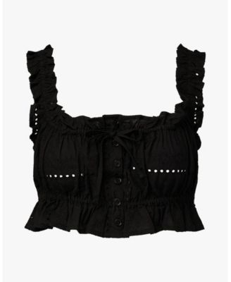 Women's Ruffle Button Crop Top