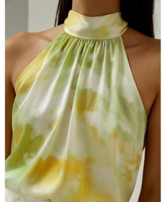 Women's Print Silk Charmeuse Halter Neck Top