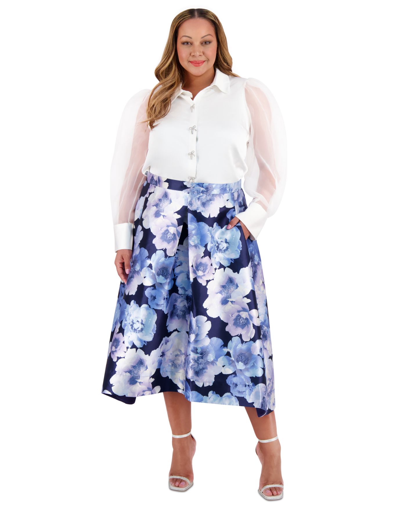 Женская блузка Muse Plus Size Bow-Trim Bishop-Sleeve, цвет: Белый — фото 2