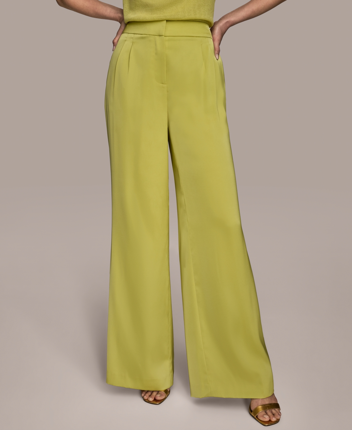 Women's Satin Wide-Leg Pants, Regular & Petite - Scuffed Citron