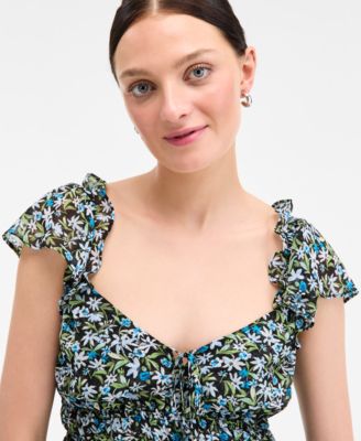 Women's Floral Flutter-Sleeve Tie Tank, Exclusively at Macy's