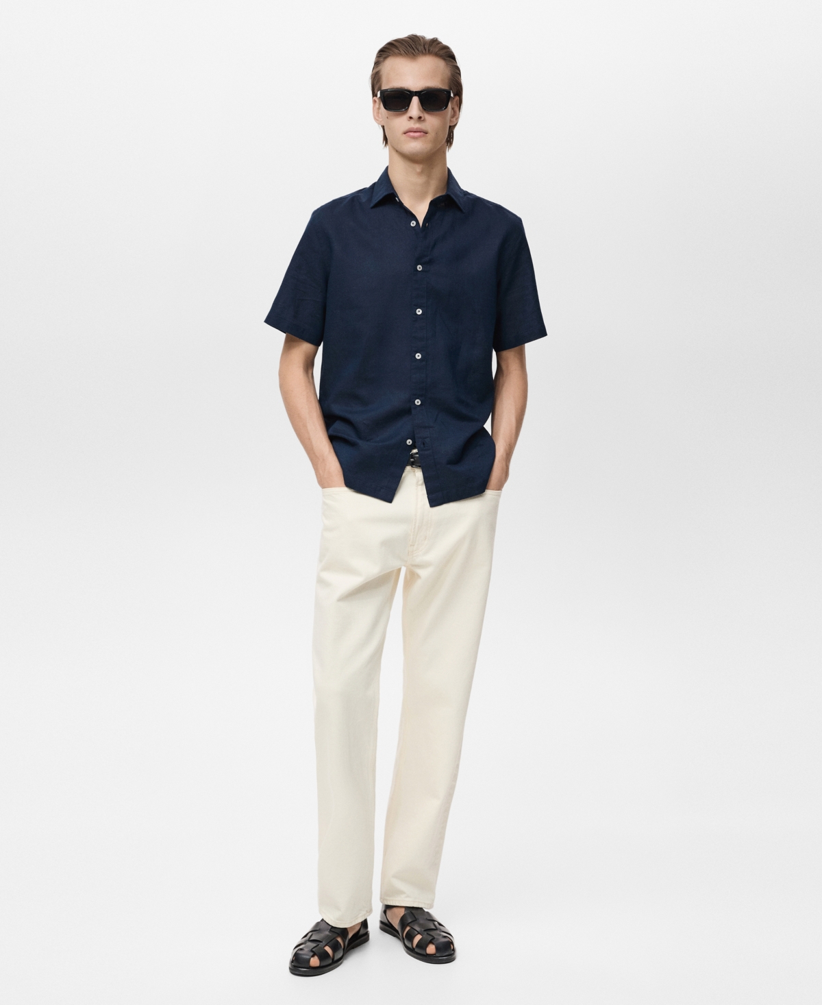Mango Regular Fit Linen Blend Button-up Shirt