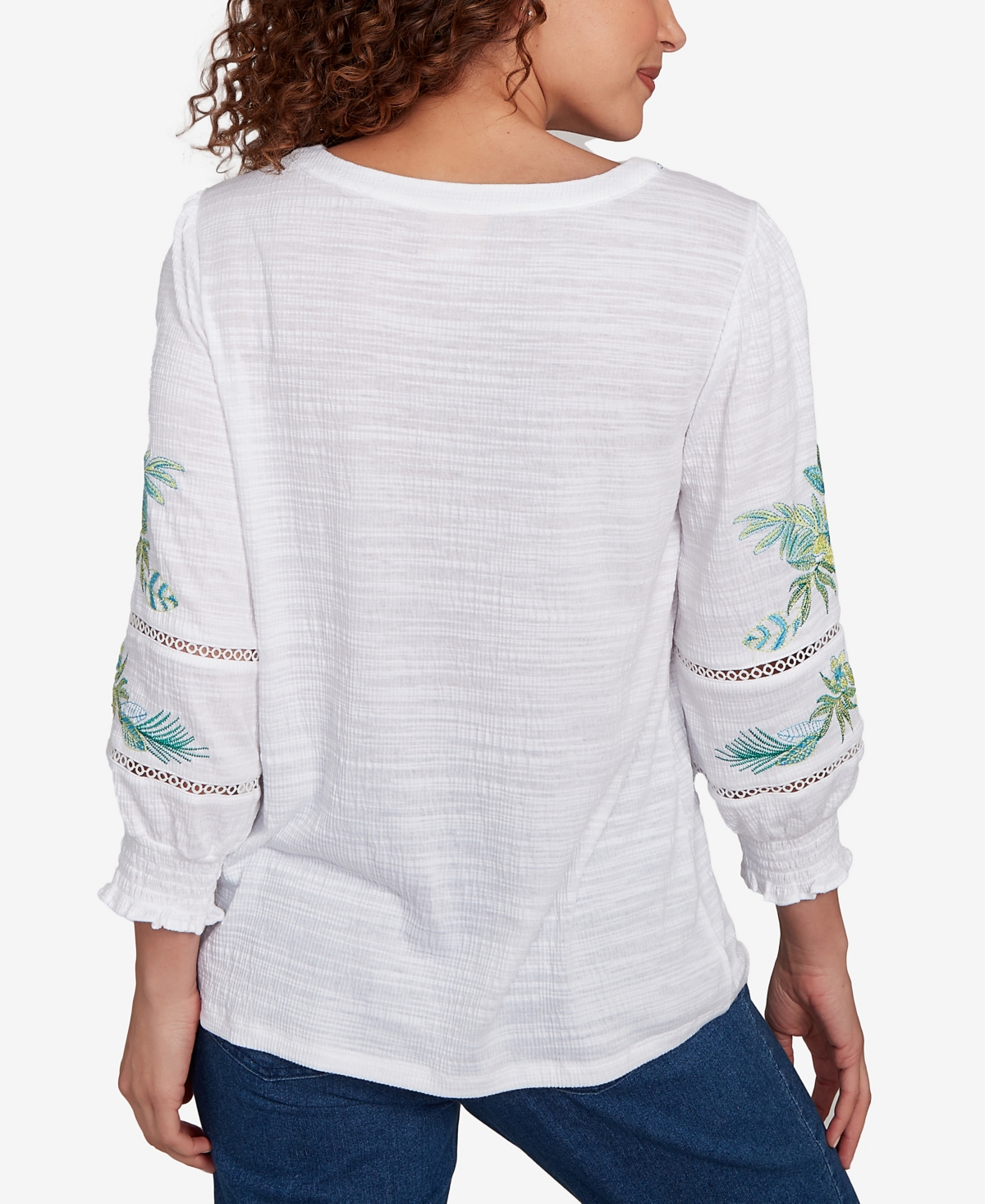 Ruby Rd. Plus Size Solid Embroidered Textured Knit Top