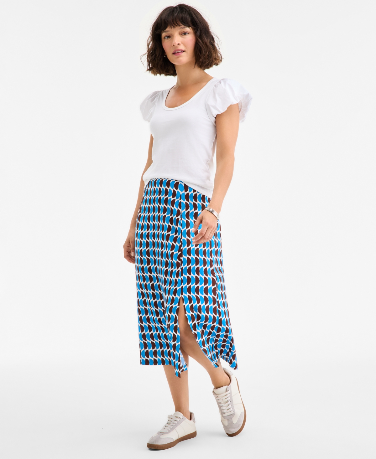 Women's Side-Slit Slip Skirt, Exclusively at Macy's - Brilliant Blue Combo