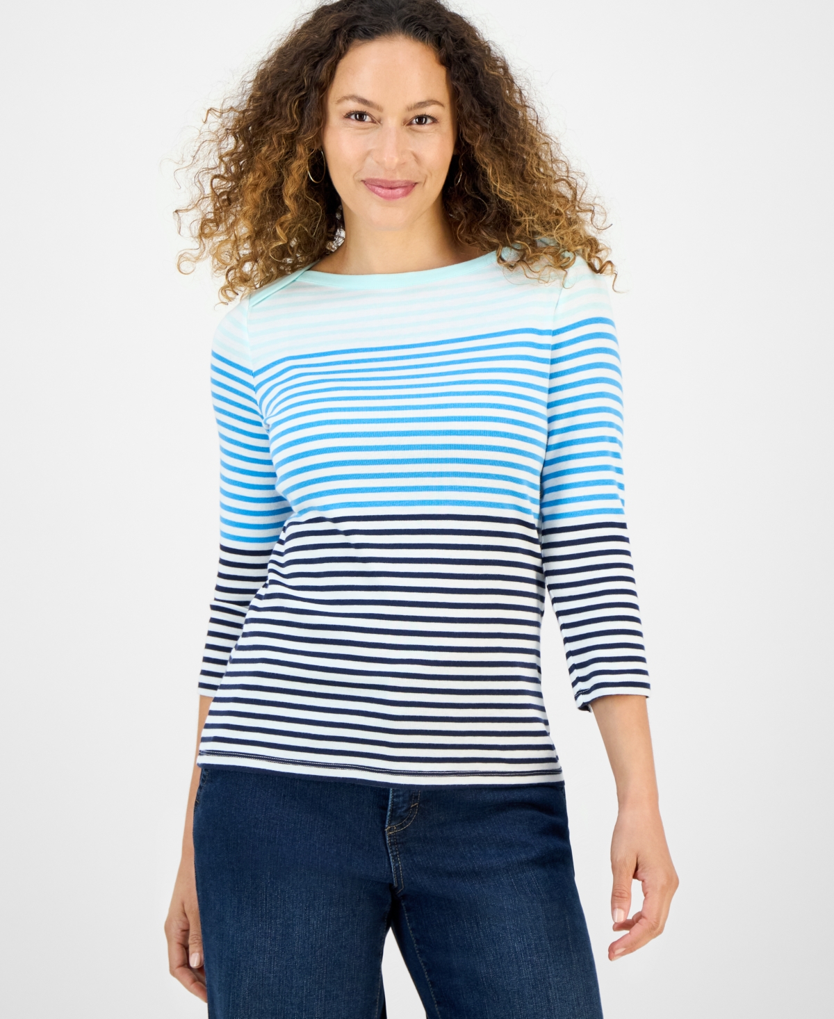 Petite Striped Cotton Top, Exclusively at Macy's - Sassy Grass Combo