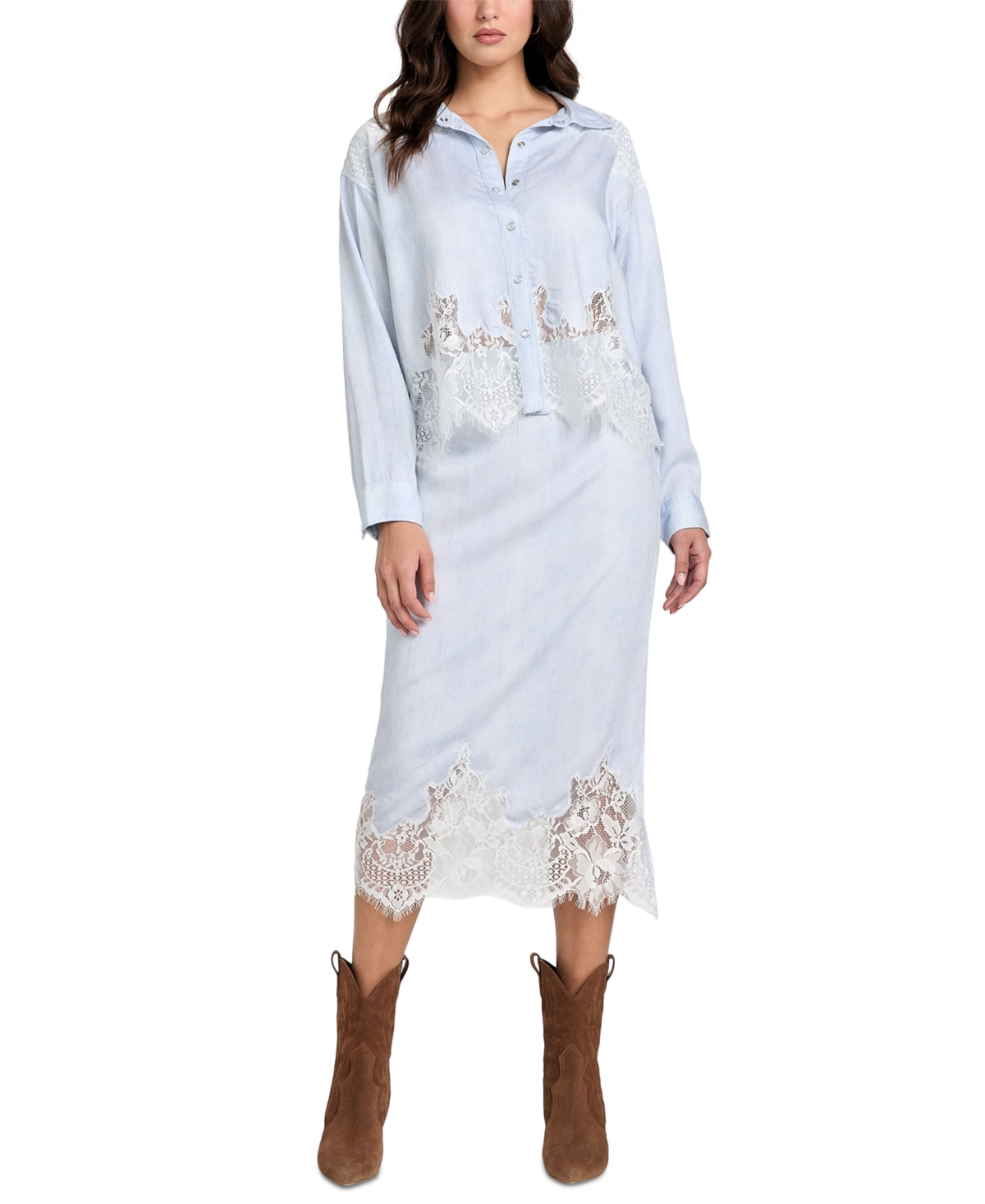 Guess Women's Lana Midi Lace-trim Denim Skirt