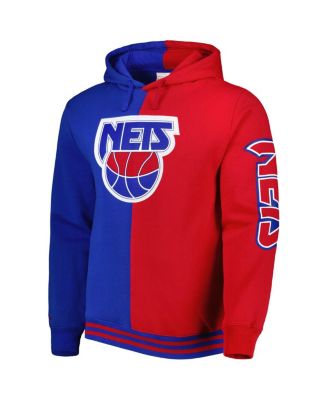 Men's Blue/Red New Jersey Nets Big Tall Hardwood Classics Split Pullover Hoodie