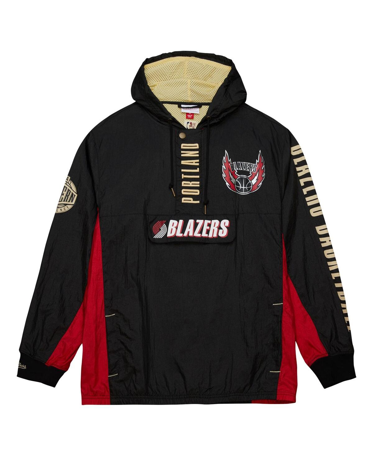 Mitchell & Ness Men's Black Portland Trail Blazers Team Og 2.0 Vintage Logo Anorak Windbreaker Quarter-zip Jacket