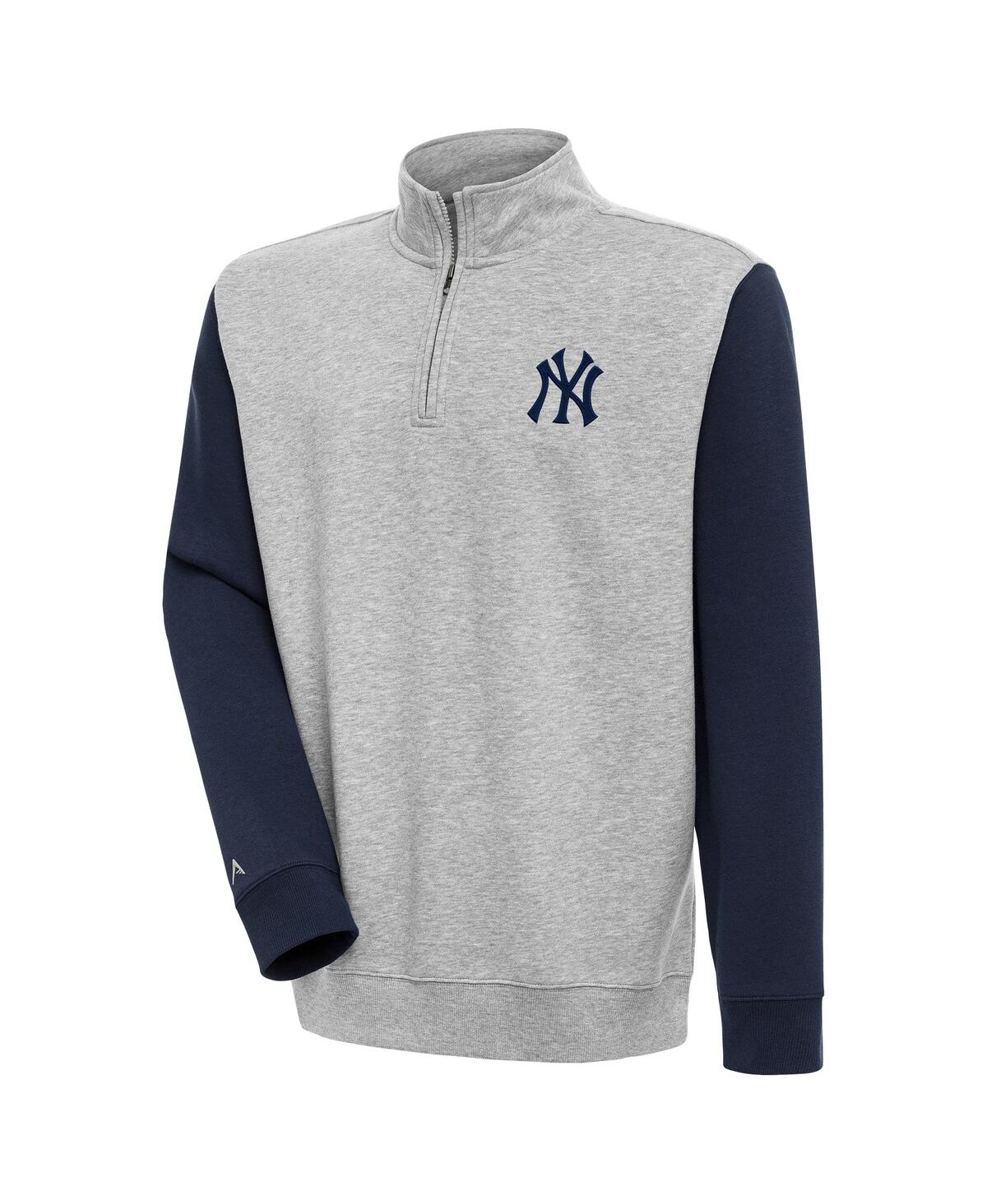 Men's Heather Gray/Navy New York Yankees Victory Color Block Quarter-Zip Pullover Sweatshirt - Heather Gray, Navy