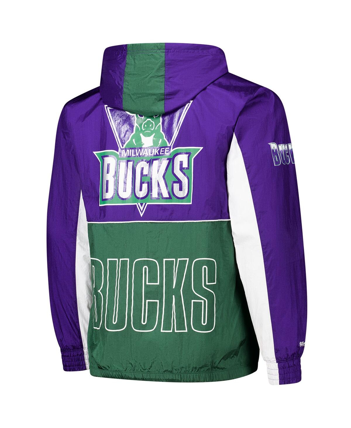 Mitchell & Ness Men's Green/purple Milwaukee Bucks Hardwood Classics Big Shot Premium Full-zip Windbreaker Jacket