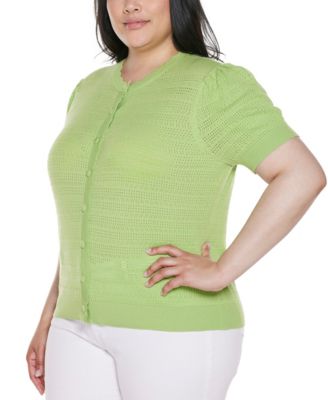 Plus Size Pointelle Scalloped-Placket Cardigan Sweater