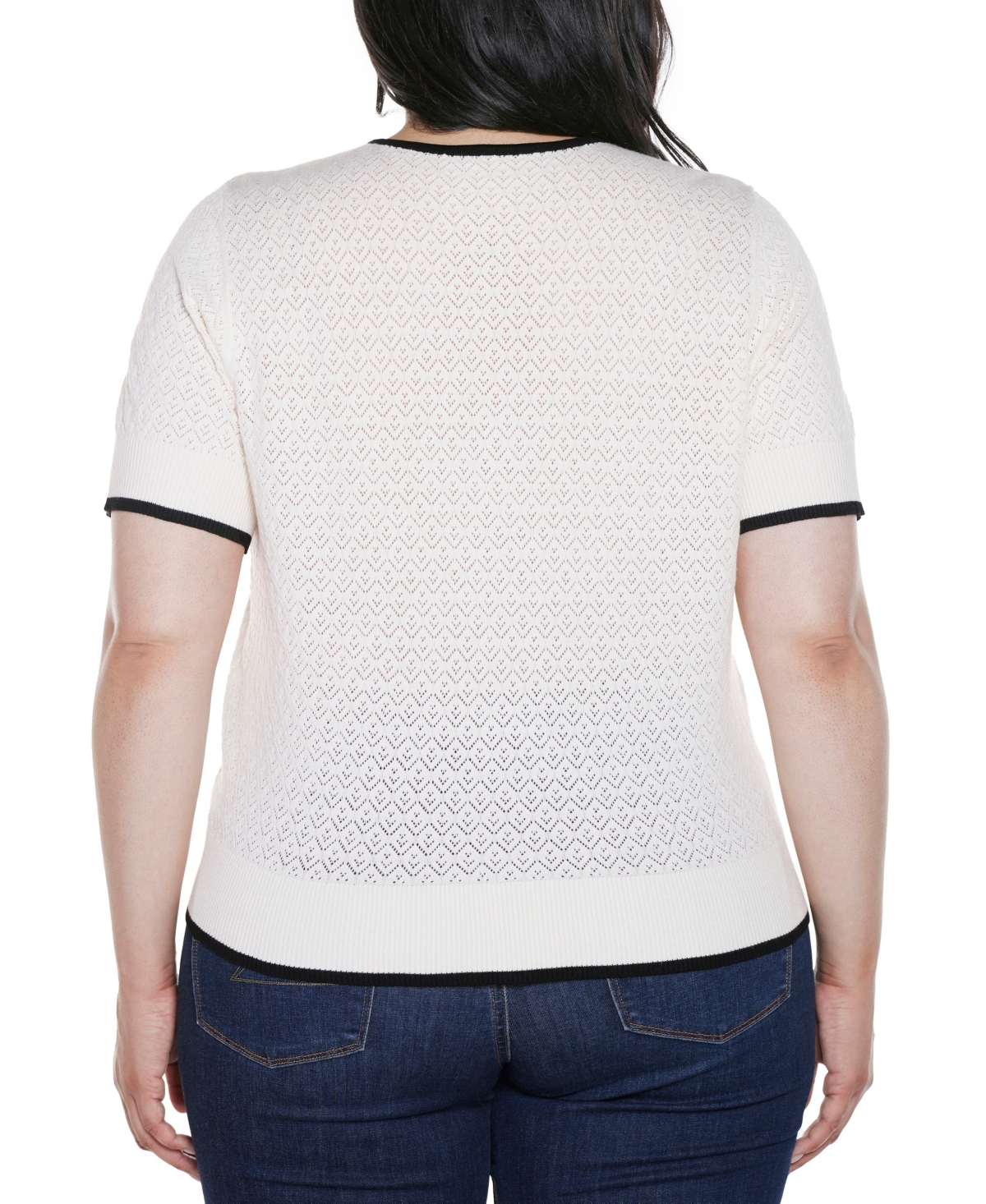Shop Belldini Plus Size Bow Detail Pointelle Short Sleeve Sweater