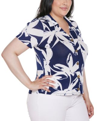 Plus Size Floral Button-Front Knit Top