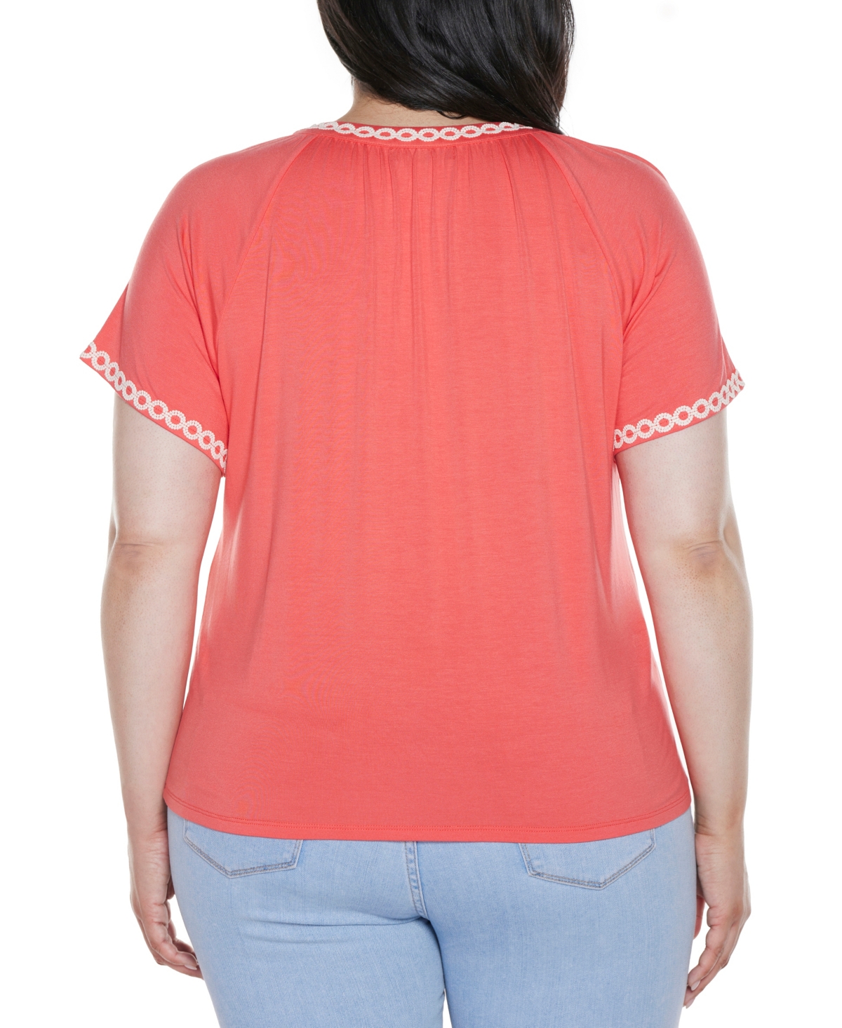 Shop Belldini Plus Size Crochet-trim Short Sleeve Knit Top