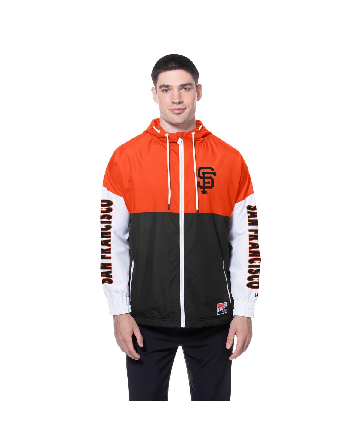 Shop New Era Men's Black/orange San Francisco Giants Color Block Full-zip Hoodie Windbreaker Jacket