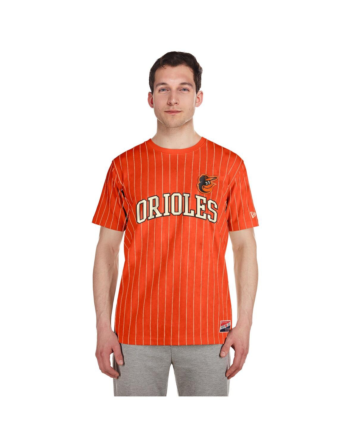 New Era Men's Orange Baltimore Orioles Throwback Pinstripe T-shirt In Orange