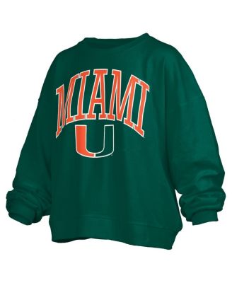 Women's Green Miami Hurricanes Janise Arch Over Logo Waist Length Oversized Pullover Sweatshirt