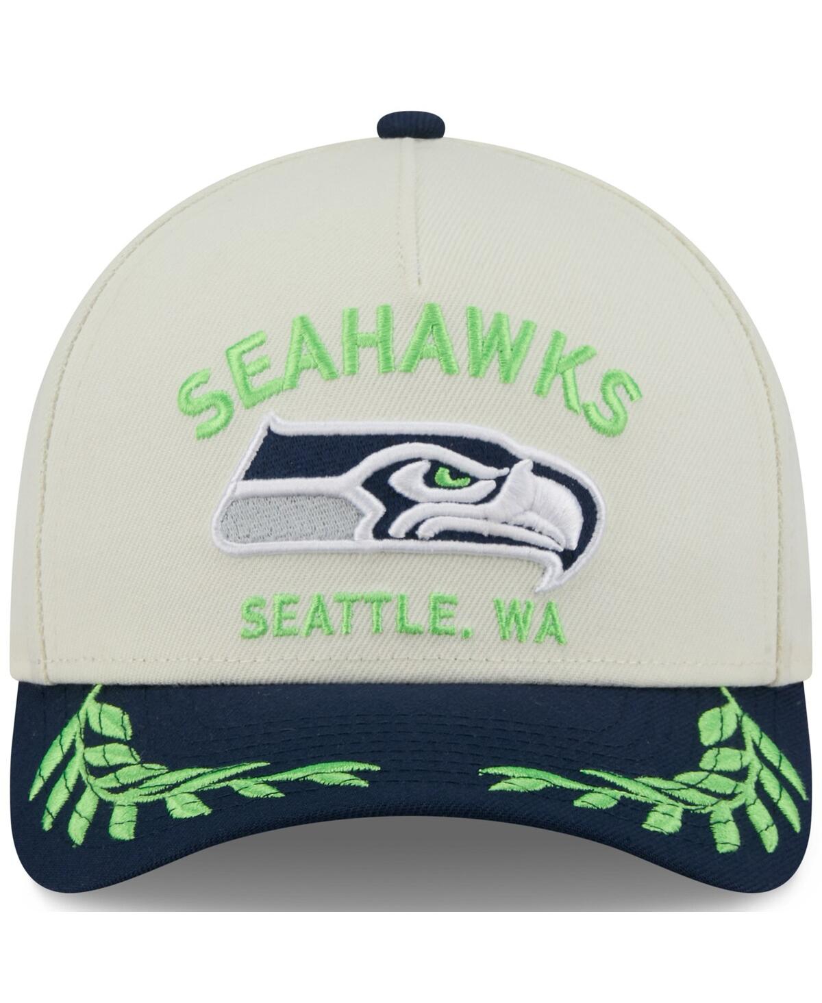 NEW ERA MEN'S CREAM/COLLEGE NAVY SEATTLE SEAHAWKS 2025 NFL DRAFT 9FORTY A-FRAME M-CROWN ADJUSTABLE HAT 