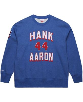 Men's Hank Aaron Royal Atlanta Braves Legends Collection Vintage Logo Fleece Name Number Pullover Sweatshirt