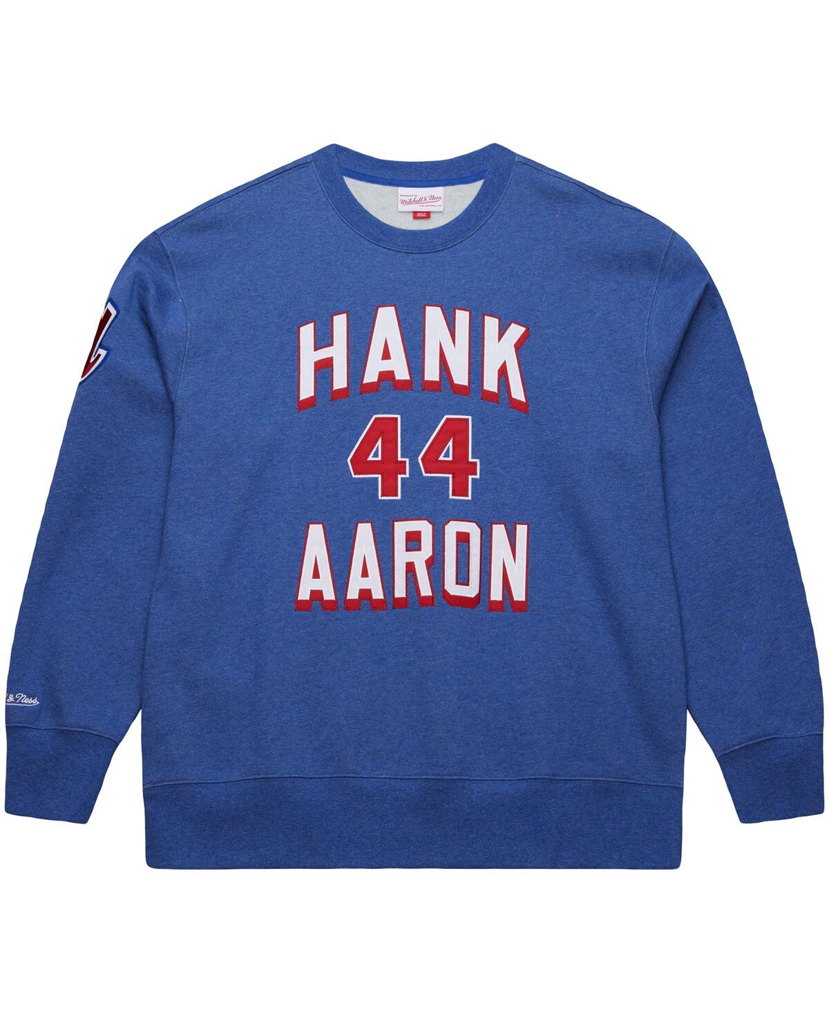 Mitchell & Ness Men's Hank Aaron Royal Atlanta Braves Legends Collection Vintage Logo Fleece Name Number Pullover Sw
