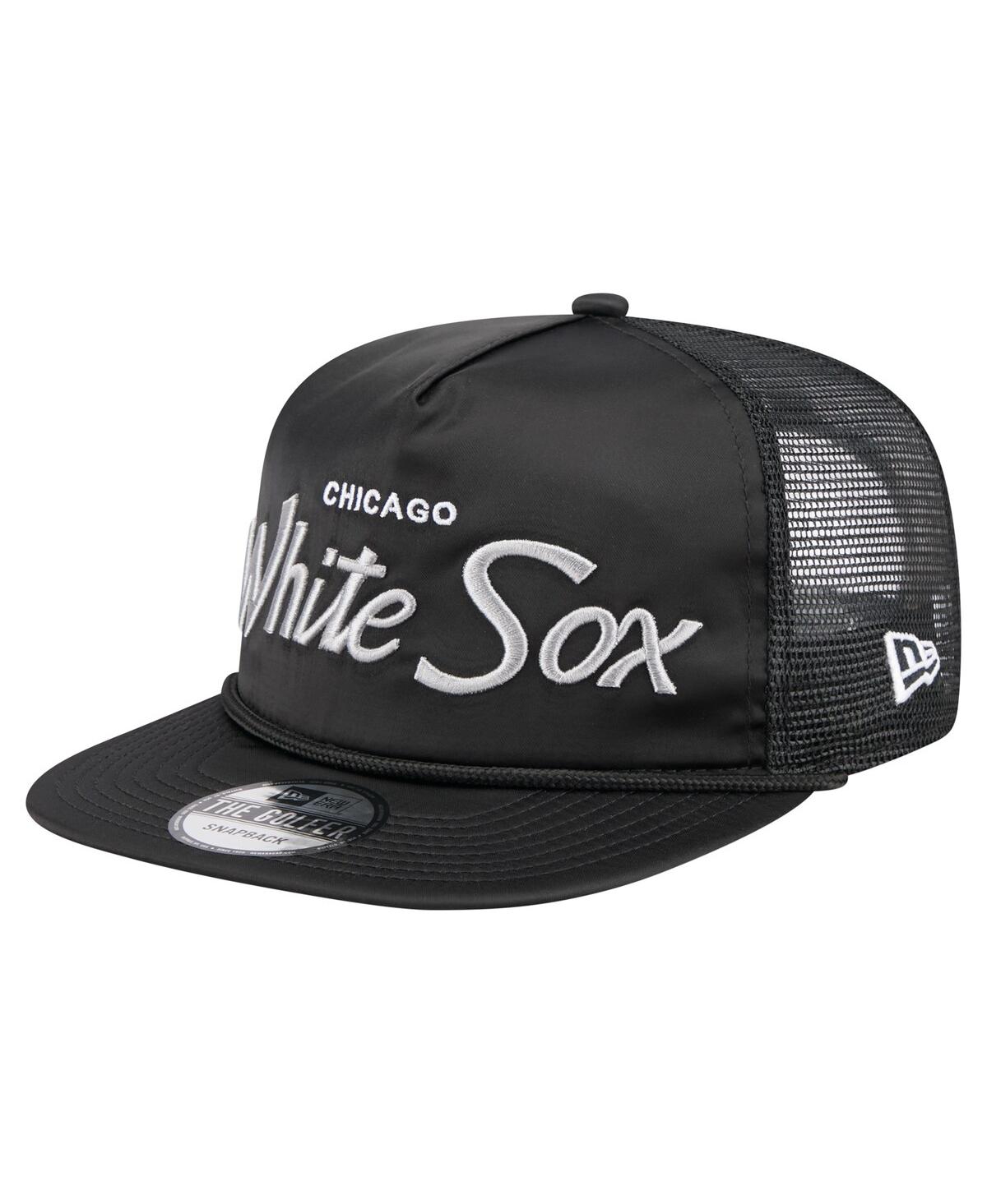 NEW ERA MEN'S BLACK CHICAGO WHITE SOX RETRO SATIN SCRIPT GOLFER ADJUSTABLE HAT 