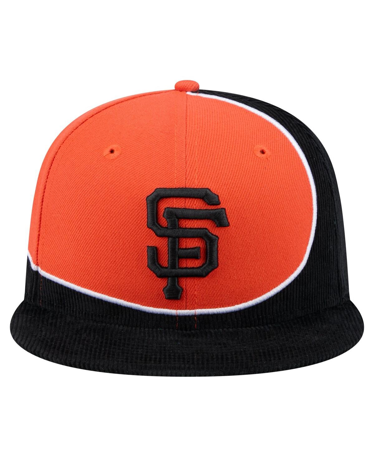NEW ERA MEN'S BLACK/ORANGE SAN FRANCISCO GIANTS RETRO SPLIT CORDUROY SNAPBACK HAT 