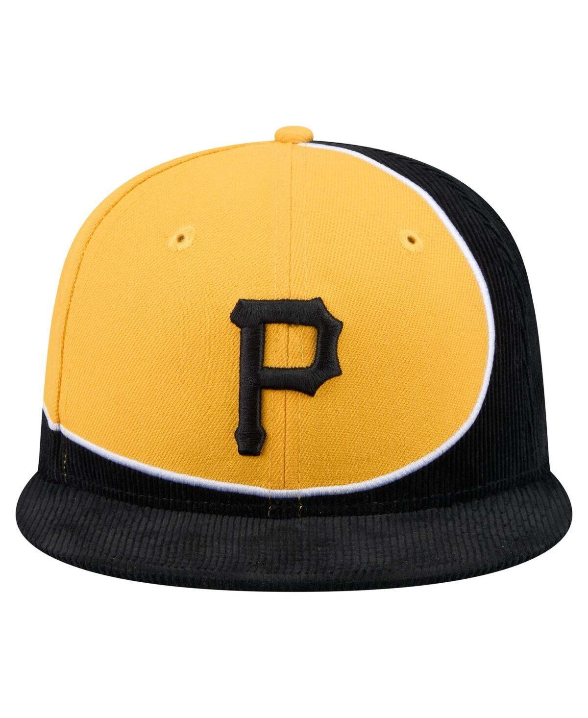 NEW ERA MEN'S BLACK/GOLD PITTSBURGH PIRATES RETRO SPLIT CORDUROY SNAPBACK HAT 