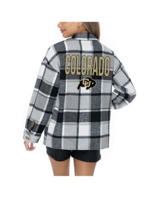 Women's Grey Colorado Buffaloes Long Sleeve Brushed Plaid Button-Up Overshirt Jacket