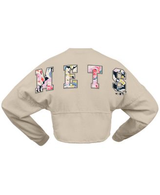 Women's Cream New York Mets Floral Preppy Cropped Long Sleeve T-Shirt