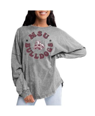 Gameday Couture - Women's Gray Mississippi State Bulldogs Playing Around Faded Wash Oversized Long Sleeve T-Shirt
