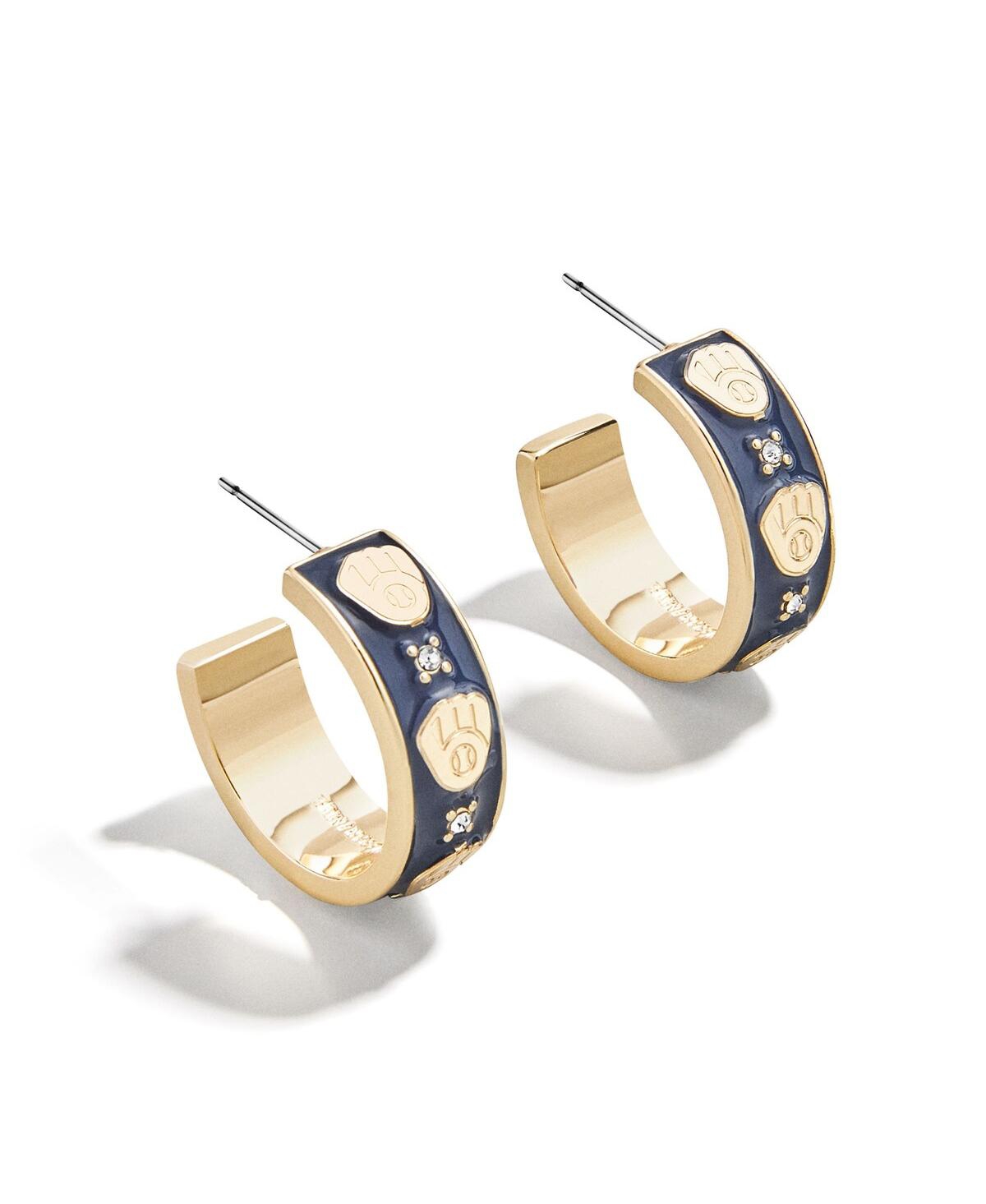 x BaubleBar Milwaukee Brewers Enamel Hoop Earrings - Gold, Navy