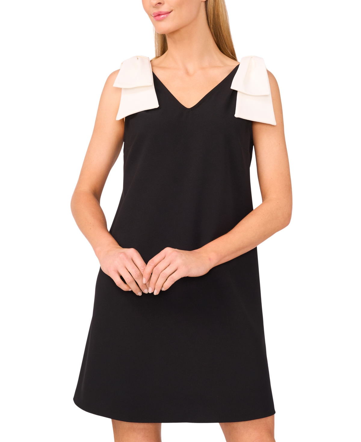 Cece Women's V-neck Contrast-bow Sleeveless Dress In Black