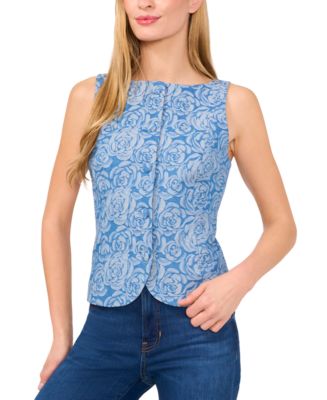 売れ筋商品|||セセ カットソー トップス レディース Women's Floral Jacquard Denim Button-Front Vest Ocean Blue CeCe Women's Floral Jacquard Denim Button-Front Vest - Macy's