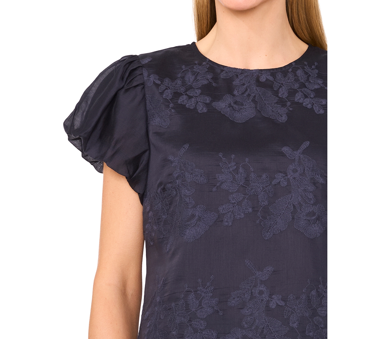 Cece Floral Jacquard Puff Sleeve Top In Black