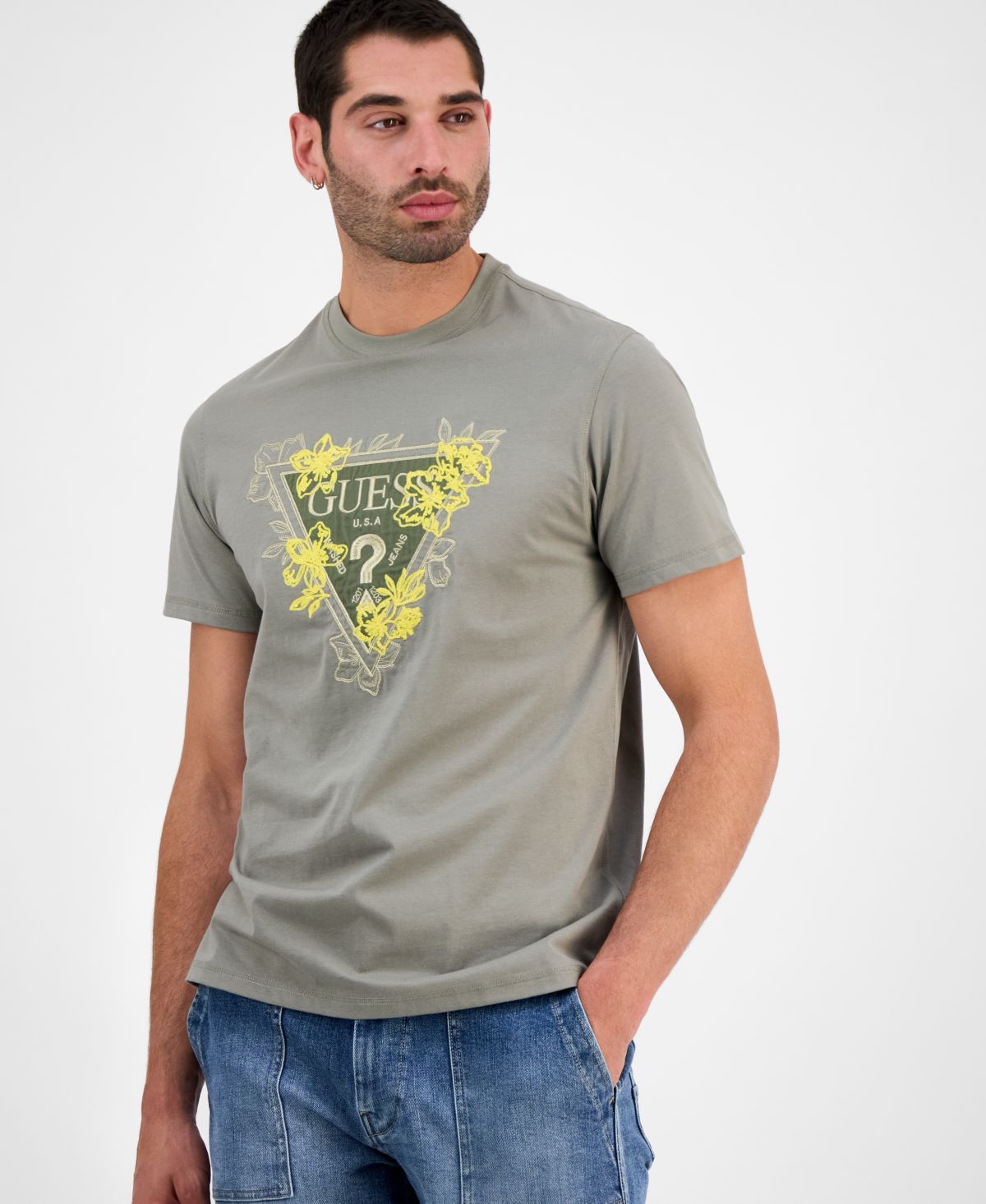 Мужская футболка с цветочным треугольником и коротким рукавом с графическим логотипом