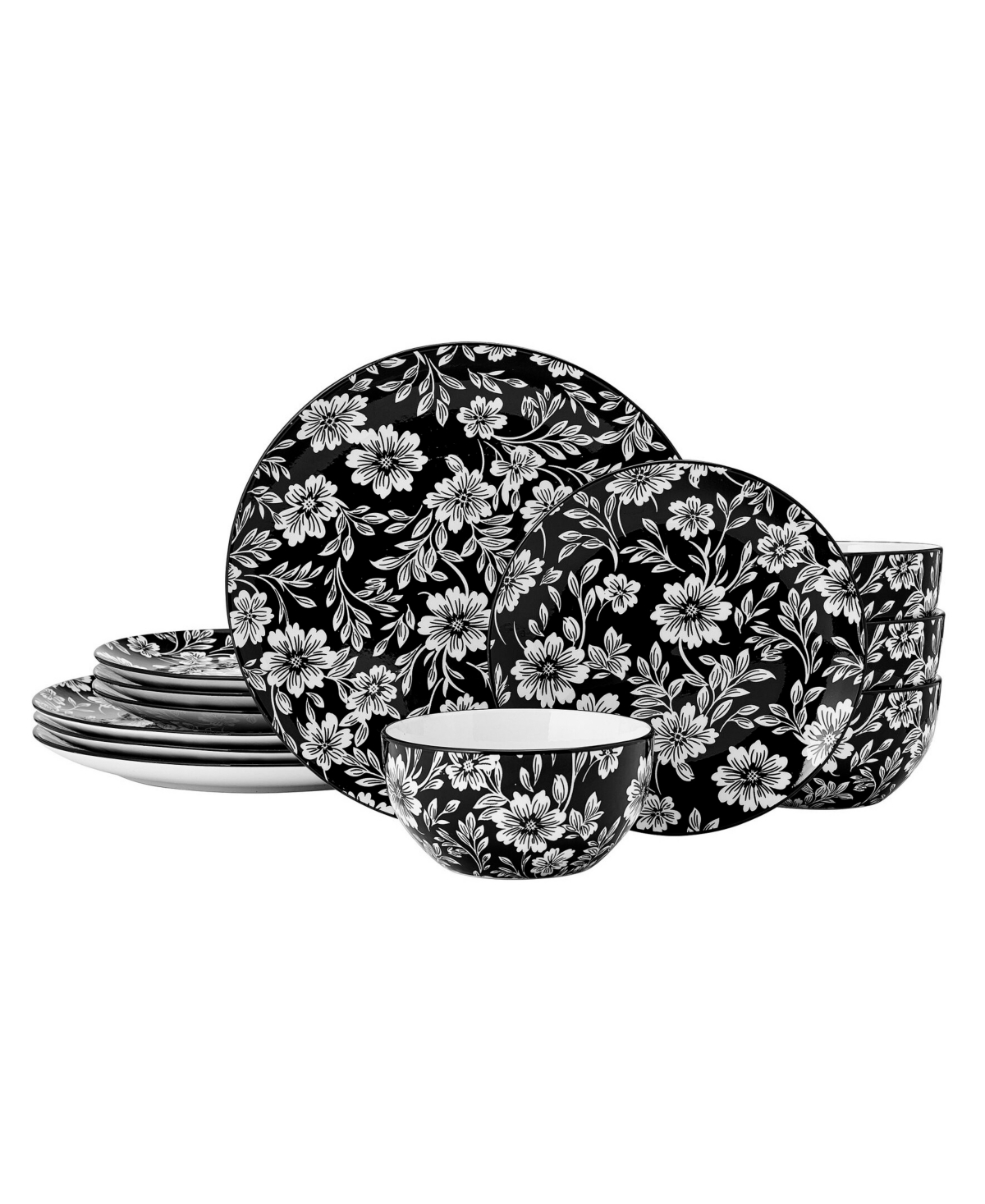 Midnight Blooms 12-Pc. Dinnerware Set, Service for 4 - Assorted