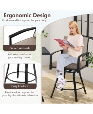 3 PCS Patio Swivel Bar Set Table and Chairs Set with Soft Cushions & Umbrella Hole