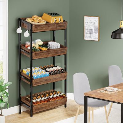 Wood Fruit and Vegetable Basket Stand Rack for Kitchen, Store, Supremarket